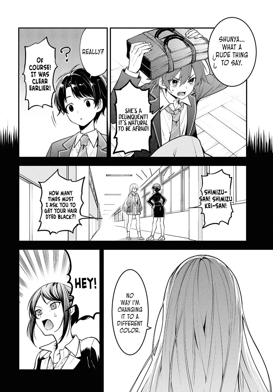 Tonari no Seki no Yankee Shimizu-san ga Kami o Kuroku Sometekita - Chapter 1 - Page 4